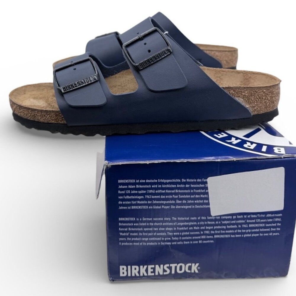 Birkenstock Arizona Navy Sandals EU 37 Two Strap Slide Slip-On Cork Footbed - Picture 6 of 12